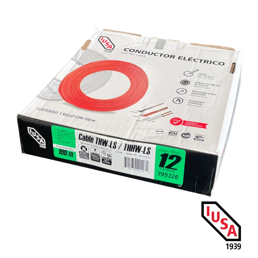 Cable THW-LS calibre 12 verde rollo 100 m IUSA