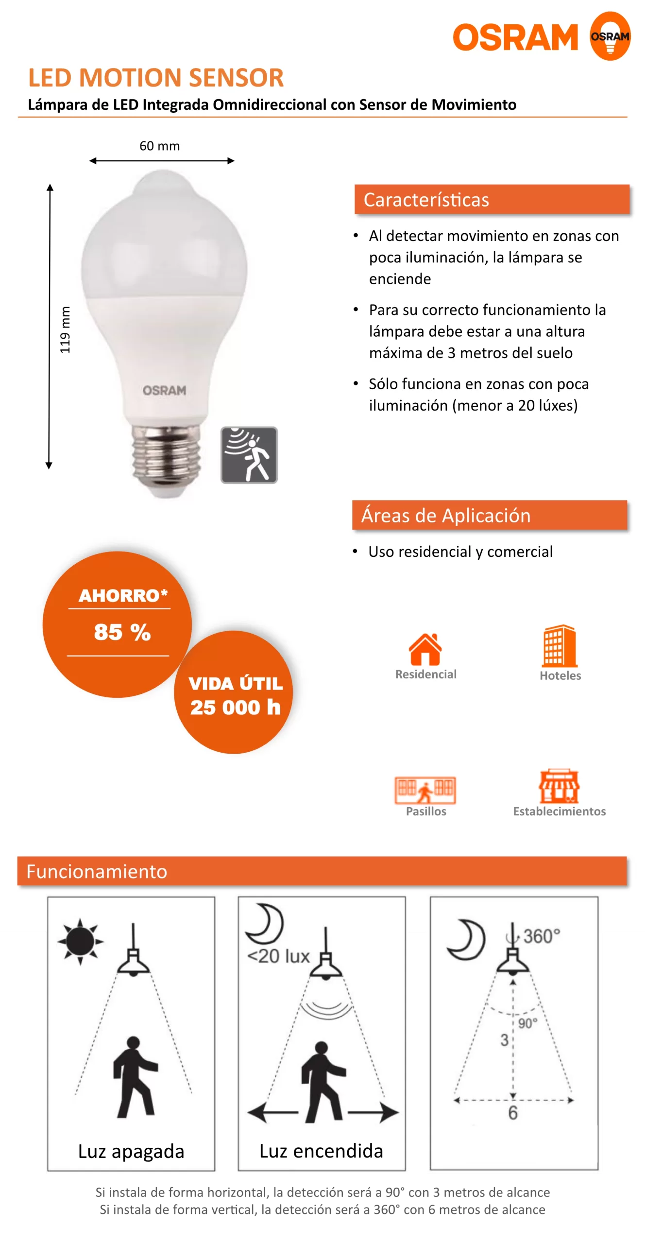 Foco LED Sensor E27 9W Luz Fría