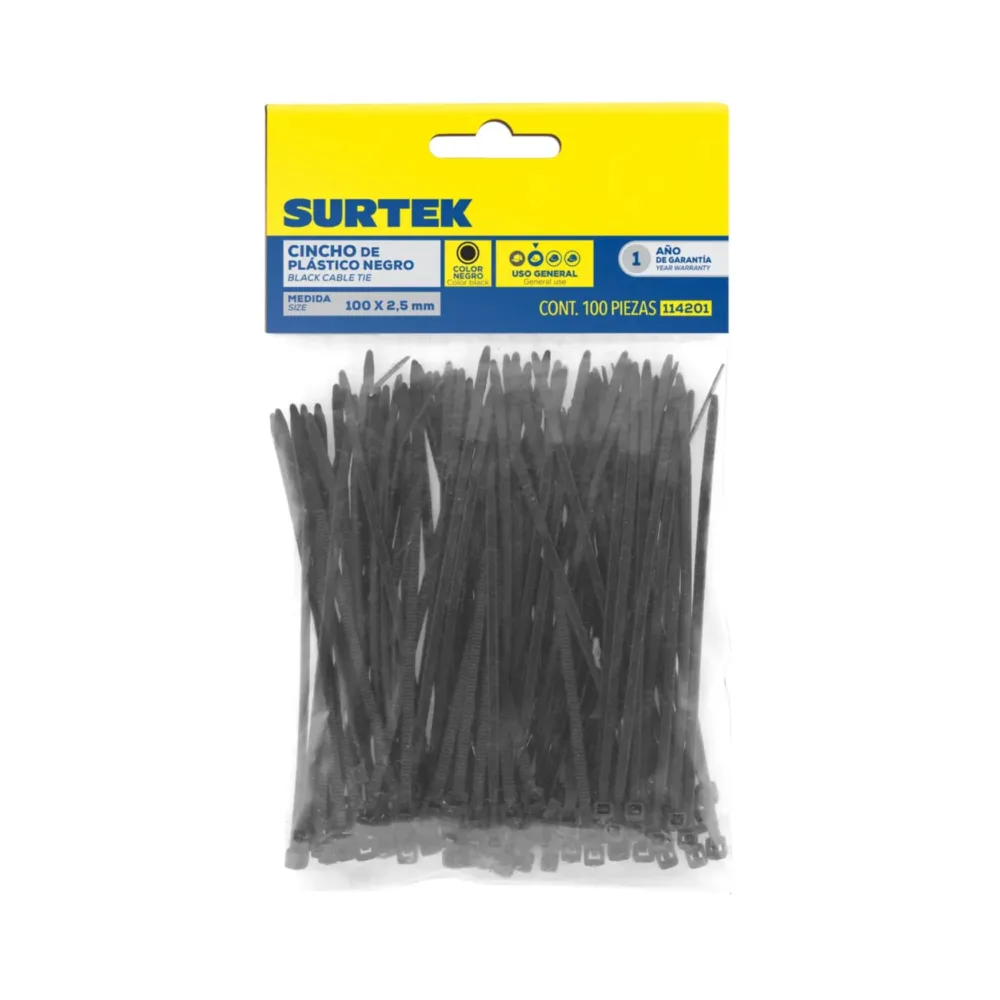 Cinchos de plástico de 10 cm negros 100 piezas Surtek