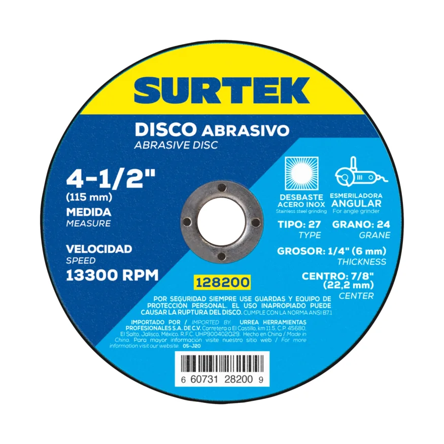 Disco de 4-1/2" tipo 27 para metal 128200 Surtek