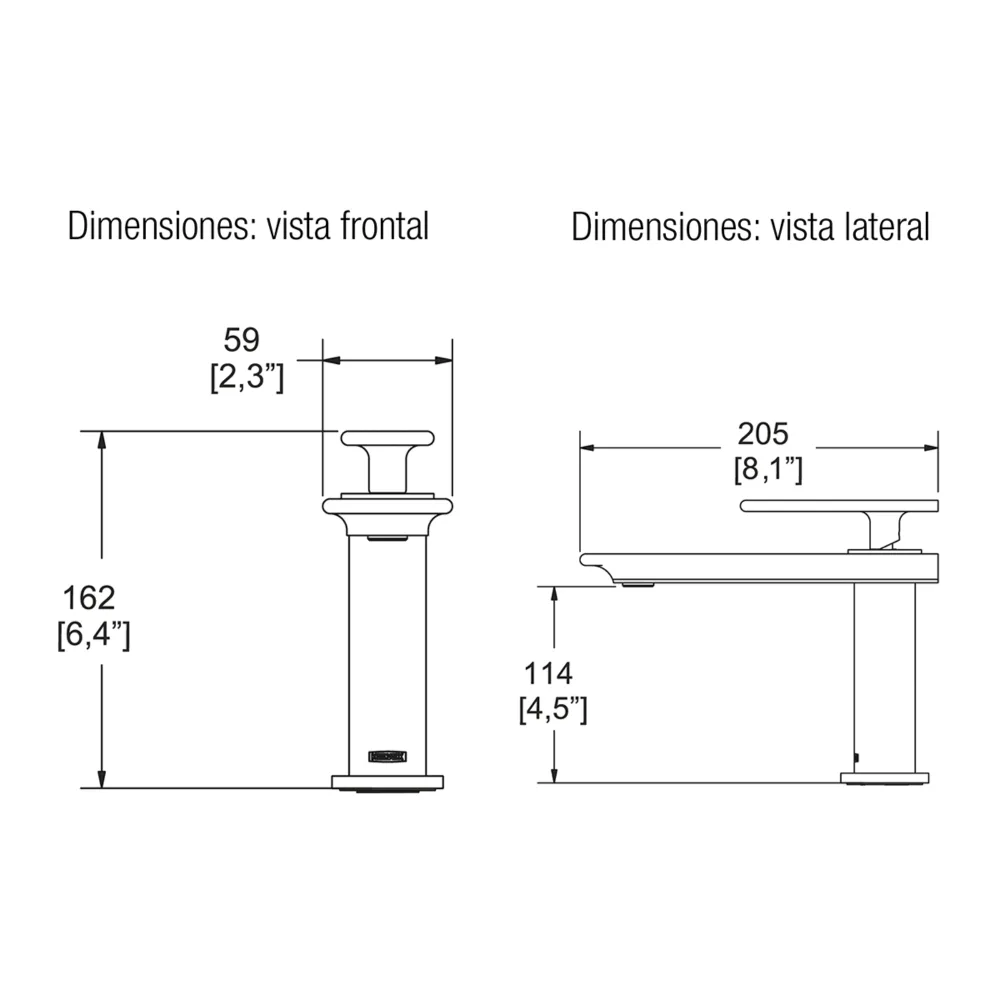 Monomando para lavabo con contra de push ¼ de pulgada acabado Ébano – E-941 Helvex