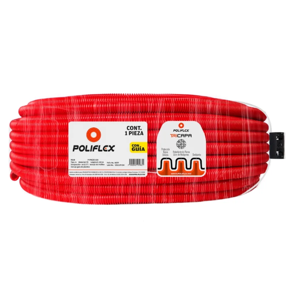 Poliflex rojo de 1/2" con guía rollo de 100 metros