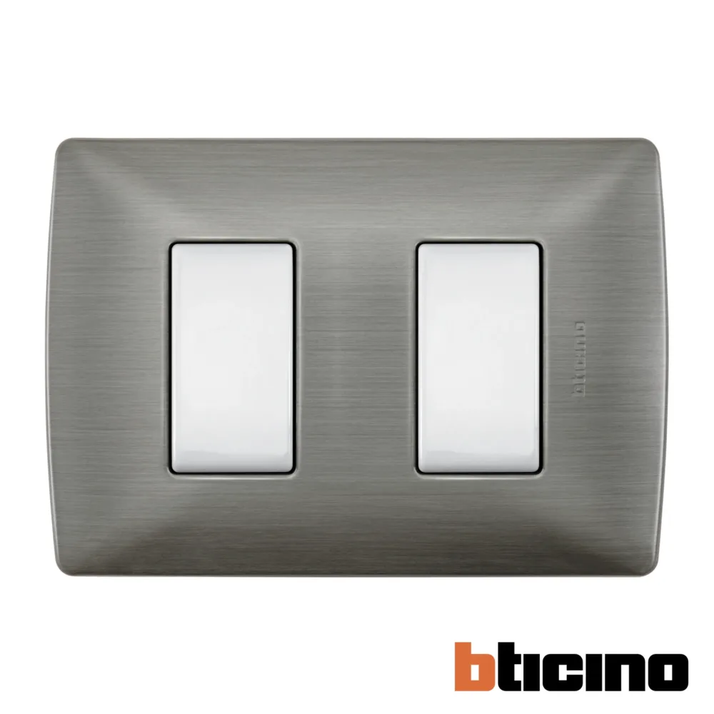 Placa acero de 2 módulos Quinziño MX Bticino