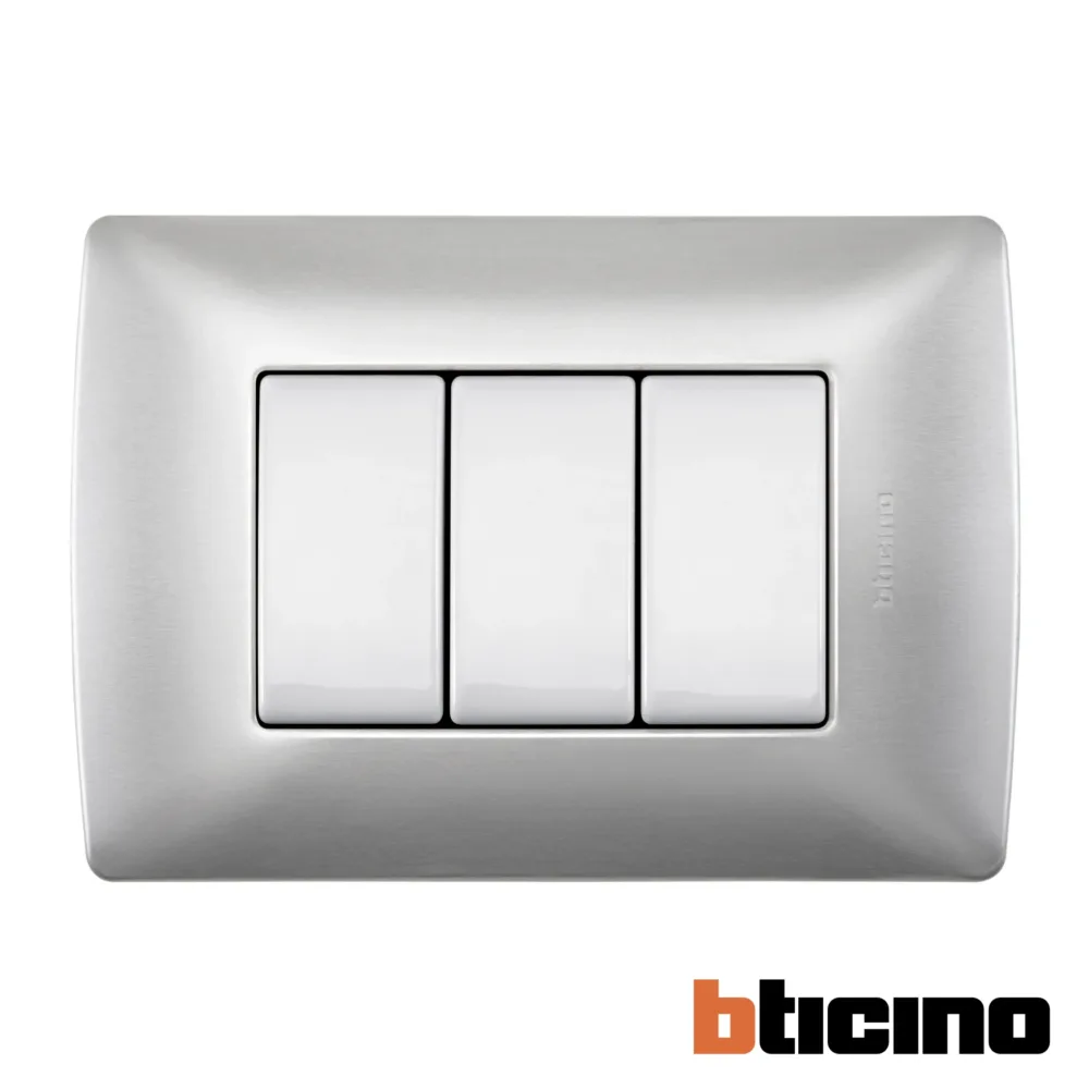 Placa plata Taxco de 3 módulos Quinziño MX Bticino