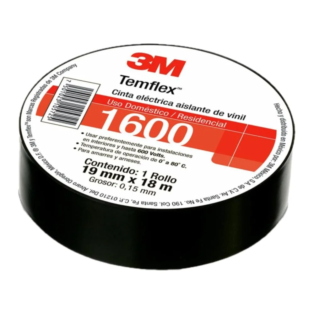 Cinta de aislar 18 mm x 18 m negra Temflex 1600 3M