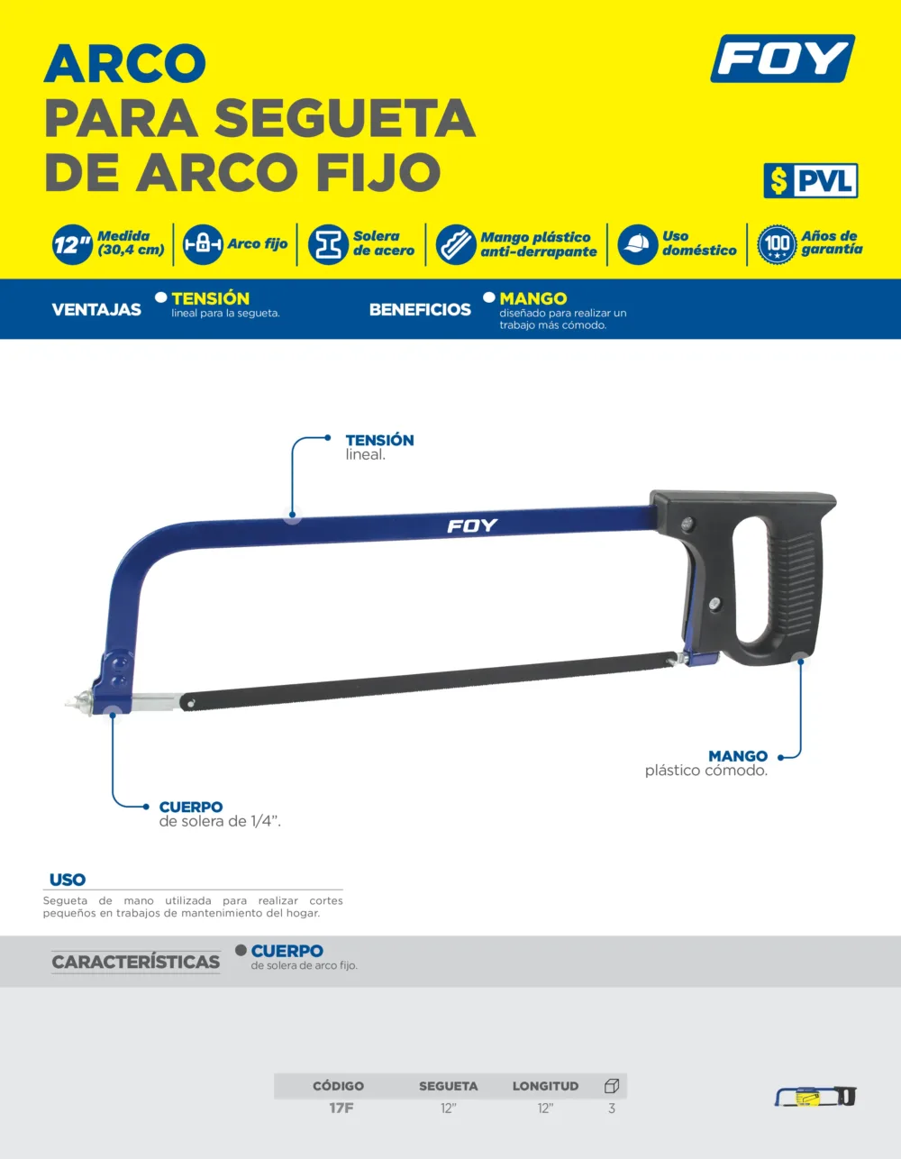 Arco de segueta de 12" ajustable 17F Foy Tools