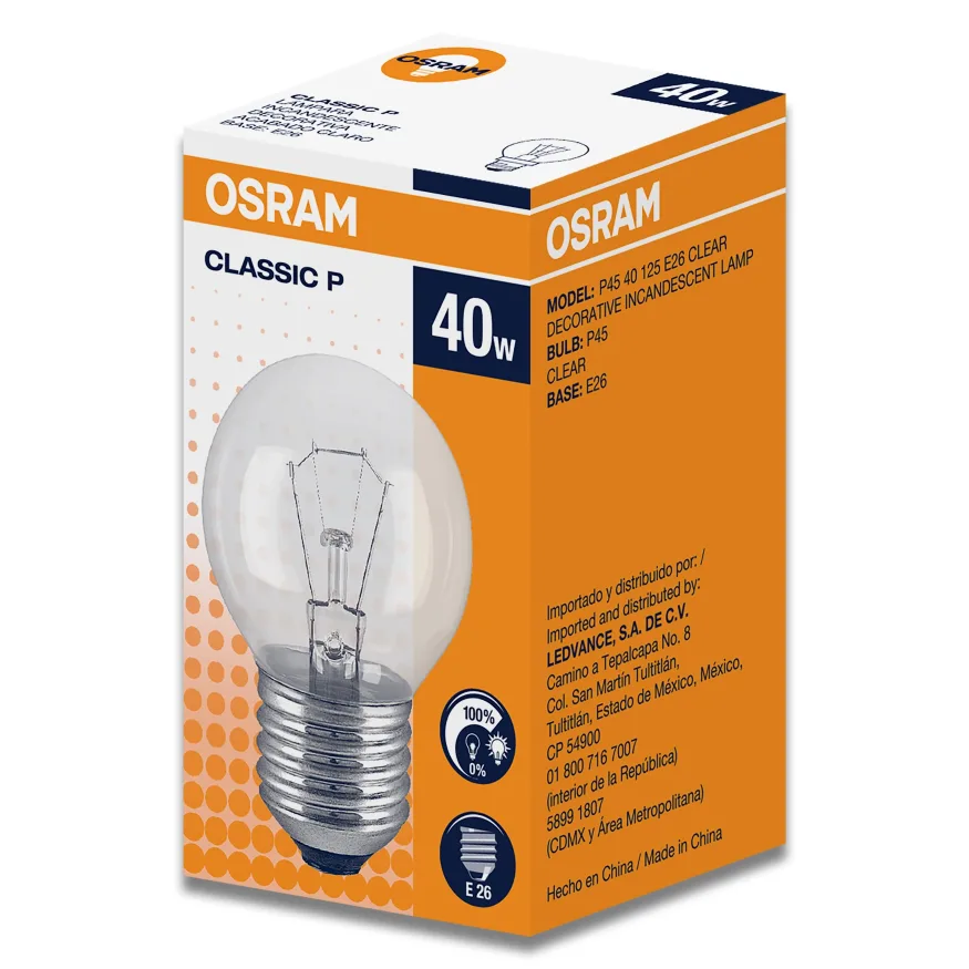 Foco incandescente de 40 watts E26 Osram