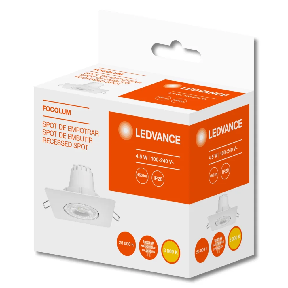 Luminario LED empotrable cuadrado Focolum de 3.3W Ledvance