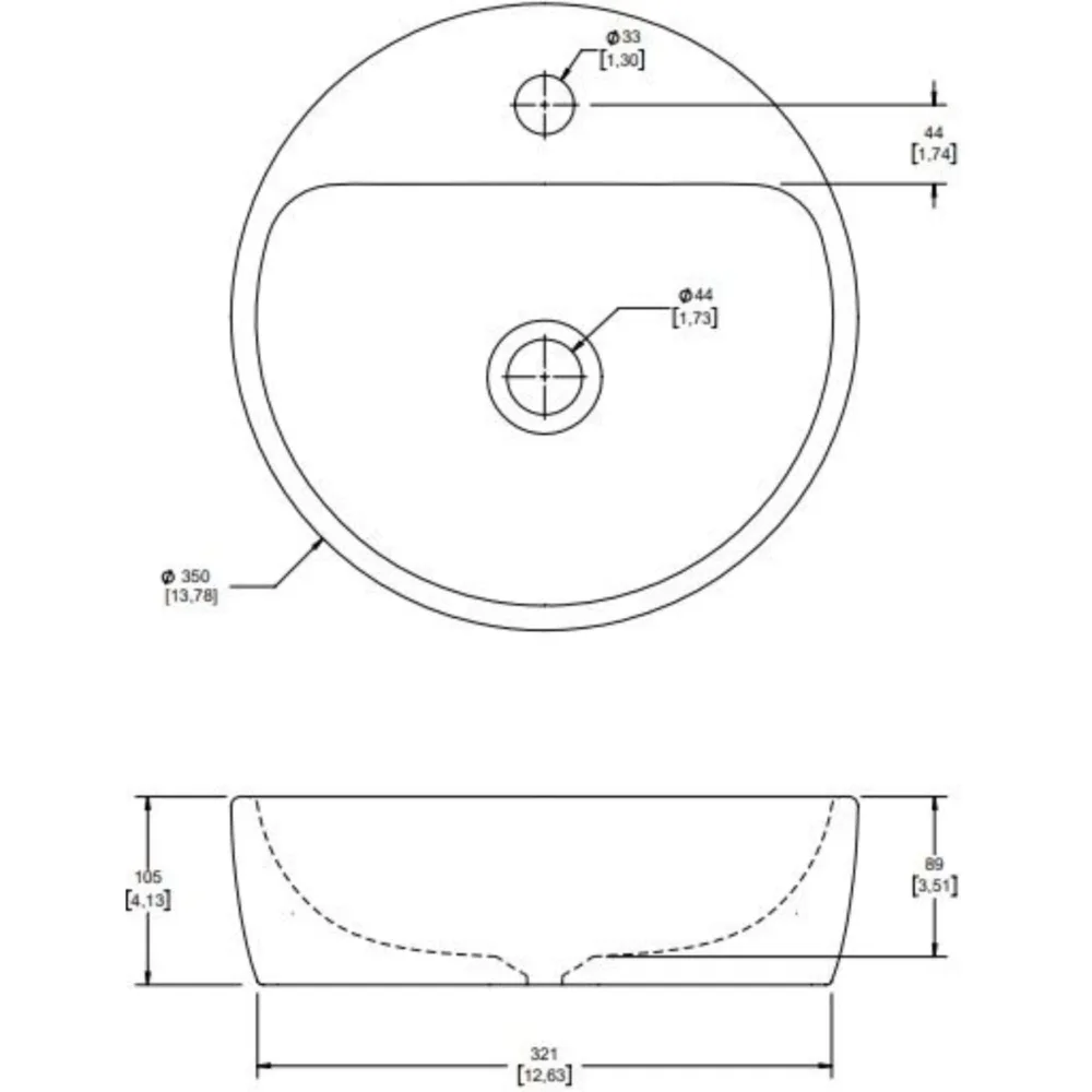 Lavabo Helvex LV Morea1 35 cm redondo de sobreponer sin rebosadero