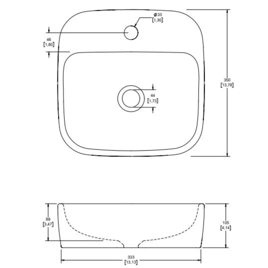 Lavabo Helvex Santorini1 35 cm de sobreponer sin rebosadero