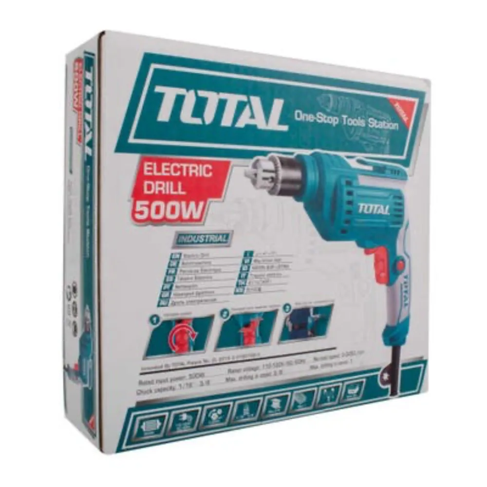 Taladro eléctrico 3/8 pulgada 500 W velocidad variable – Total
