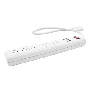 Multicontacto barra 6 entradas con 2 puertos USB cable 50 cm – 136204 Surtek