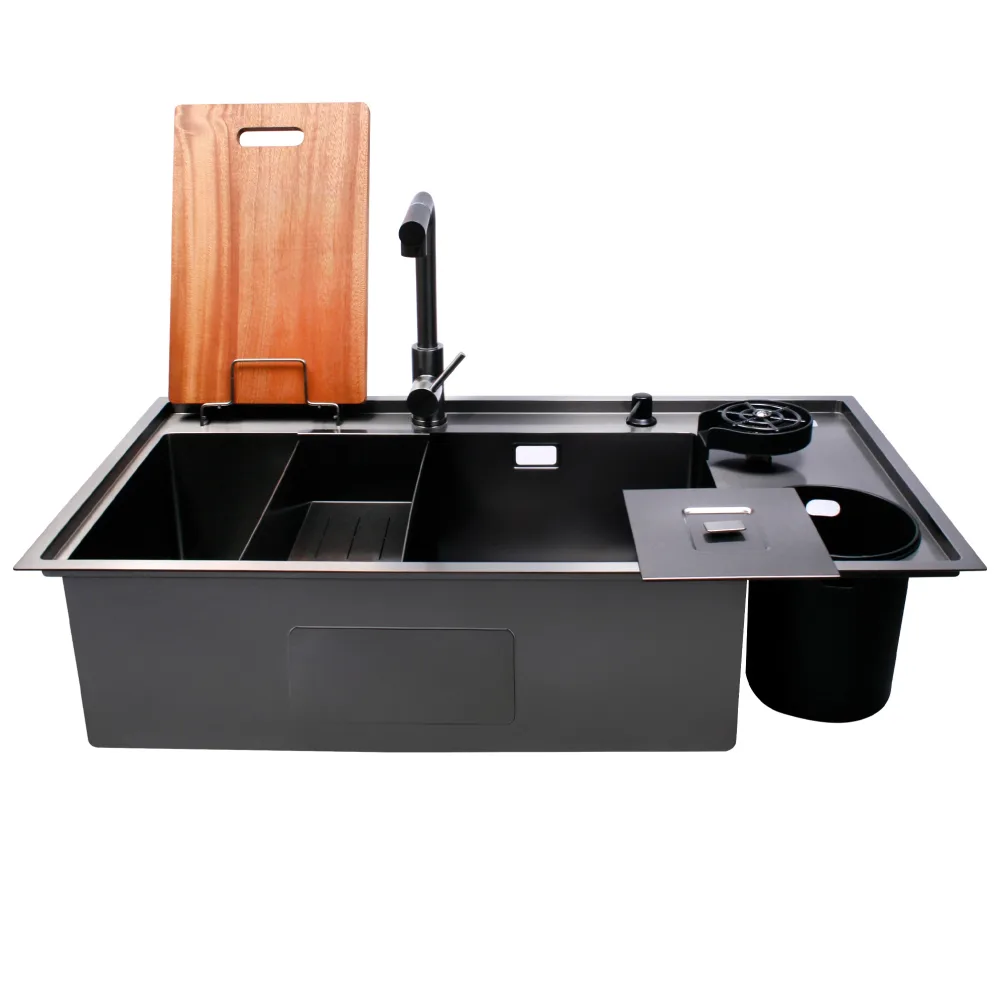 Tarja de empotrar 100 × 53 cm con monomando extraíble – Arlette Black Axcent