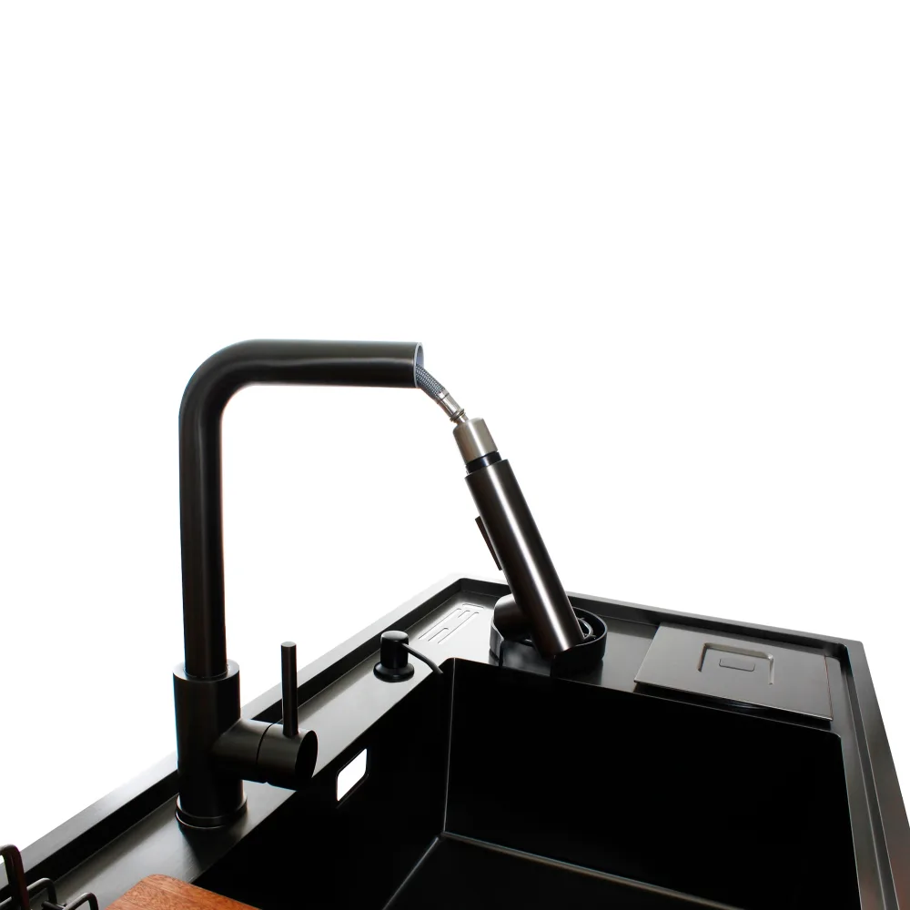 Tarja de empotrar 100 × 53 cm con monomando extraíble – Arlette Black Axcent