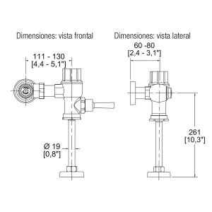 Fluxómetro de manija para mingitorio 3 L Spud 19 mm 185-19 - Helvex