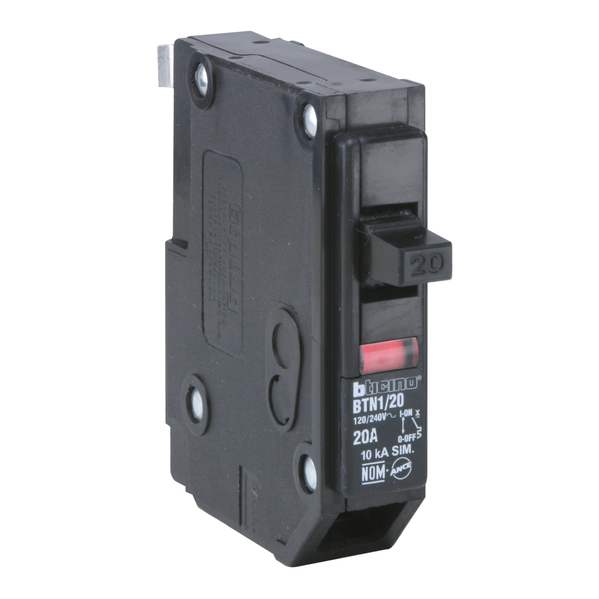 Breaker interruptor termomagnético Bticino BTPLUG 1 polo 20A enchufable 120/240V modelo BTN1/20
