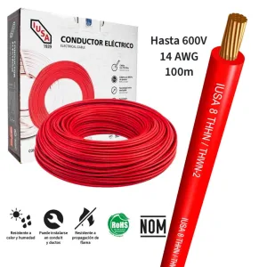 Cable de cobre THHW-LS 14 AWG rojo 100 m IUSA 399320