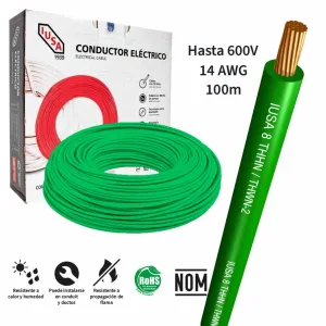 Cable de cobre THHW-LS 14 AWG verde 100 m IUSA 399321