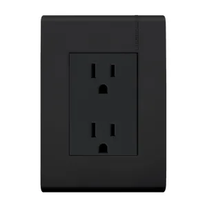 Contacto eléctrico doble Bticino Modus Pro negro mate con protección infantil 15A 127V modelo E6028NPTLNS incluye placa
