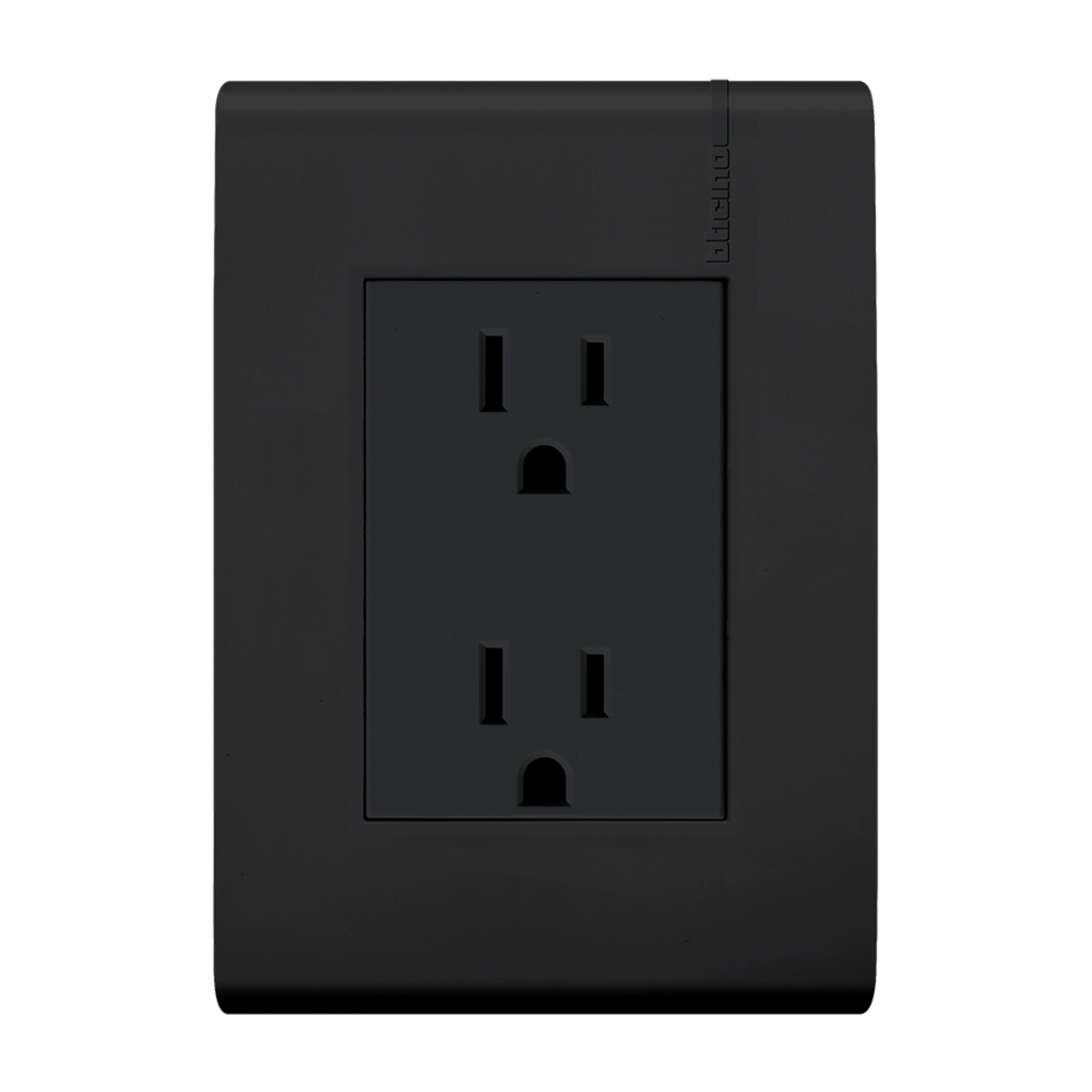 Contacto eléctrico doble con protección para niños 15 A color negro mate – Bticino Modus Pro E6028NPTLNS ferretería onofre Contacto eléctrico doble Bticino Modus Pro negro mate con protección infantil 15A 127V modelo E6028NPTLNS incluye placa