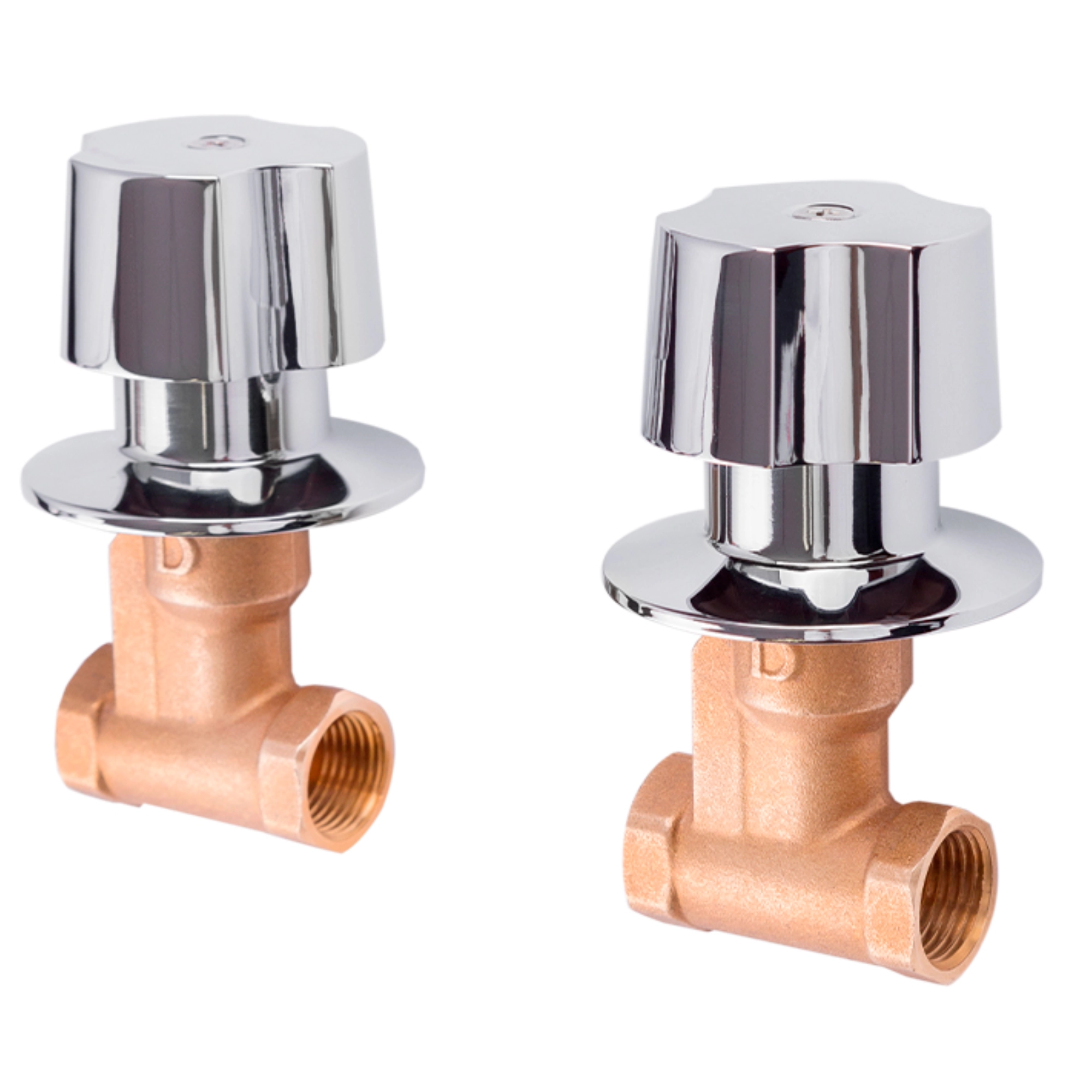 Juego de 2 llaves de empotrar roscables con maneral queen cromo Dica 4052 ferretería onofre Juego de 2 llaves de empotrar roscables con maneral queen cromo Dica 4052