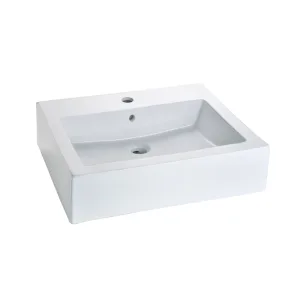 Lavabo de sobreponer con rebosadero y perforación para grifería cerámica blanca – LV FUTURA1 Helvex