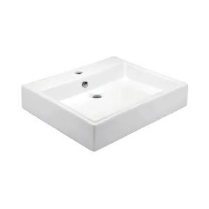 Lavabo de sobreponer con rebosadero y perforación para monomando cerámica blanca – LV LUCERNA1 Helvex