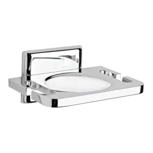 Portavaso con portacepillos para baño Clásica cromo – 107 Helvex