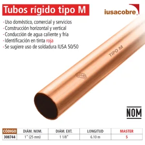 Tubería de cobre rígida tipo M 1 pulgada tramo 6.10 m – IUSA Cobre 308744