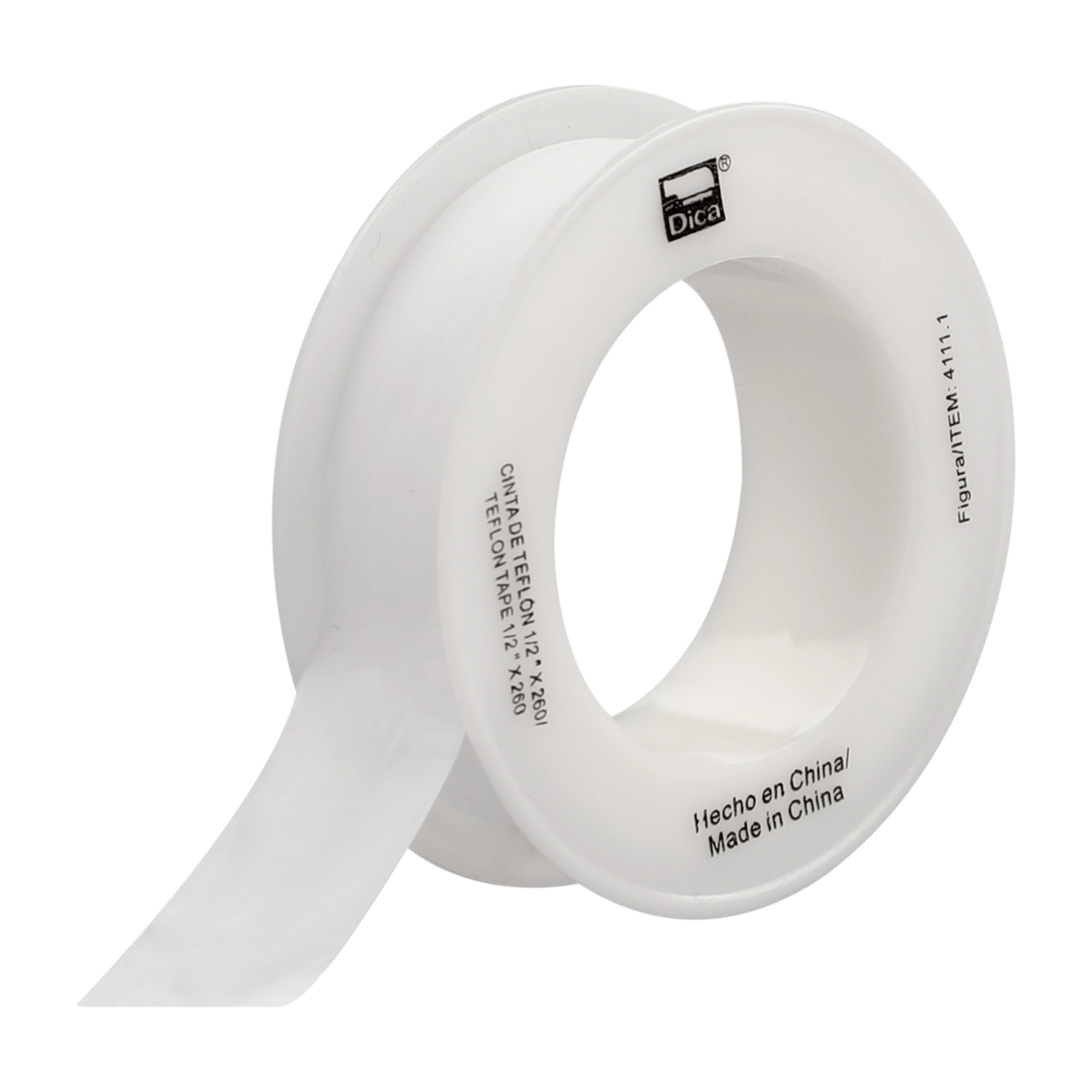 Cinta teflón selladora para roscas de plomería Dica 4111.1 de 1/2 pulgada 260 pulgadas rollo individual dispensadora plástica