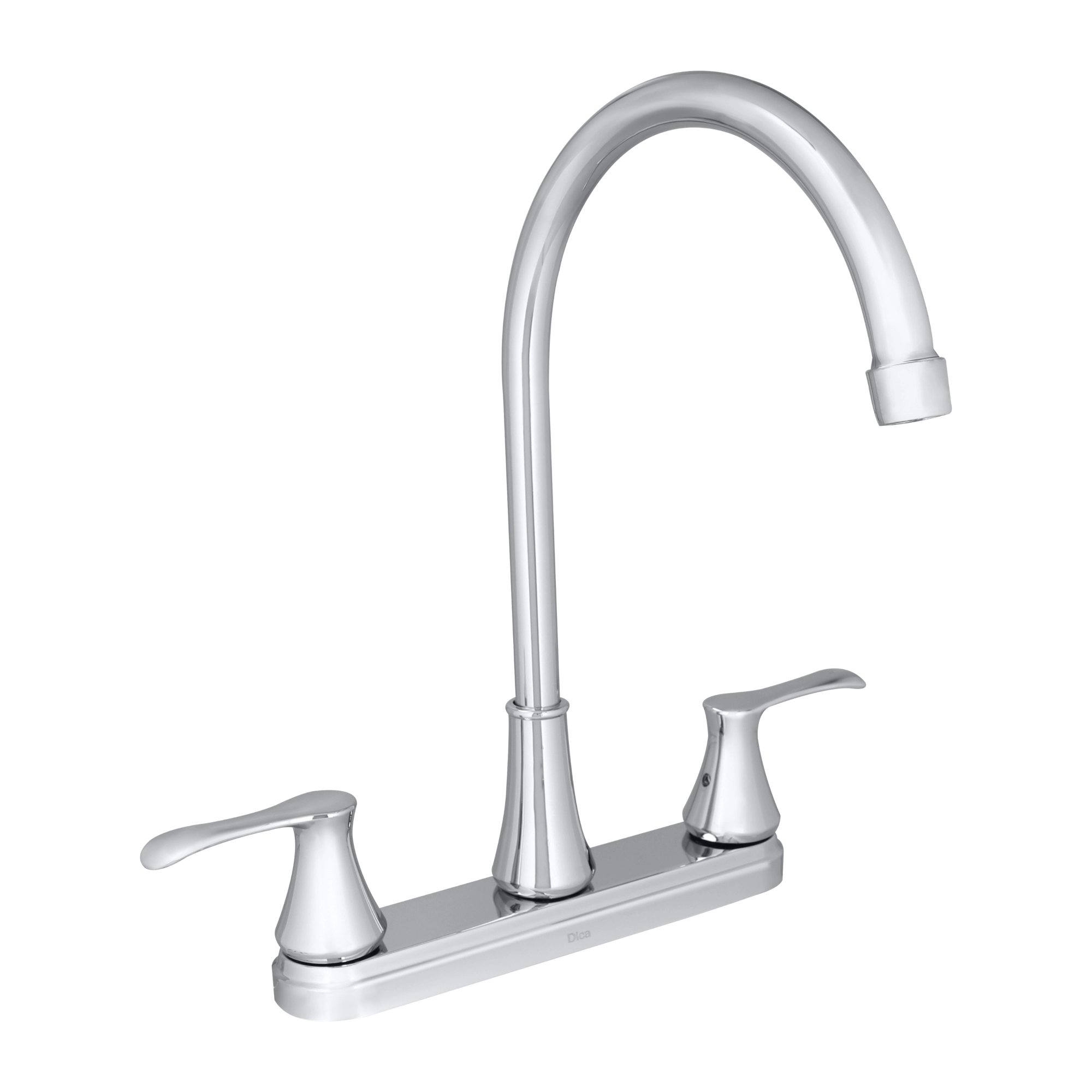 Llave mezcladora para fregadero 8 pulgadas dos manerales cuello alto tipo ganso acabado cromo Dica 4333 ahorradora de agua certificada NMX