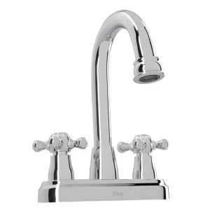 Llave mezcladora para lavabo 4 pulgadas manerales de cruceta estilo clásico acabado cromo Dica código 4068 cartucho cerámico ahorradora de agua