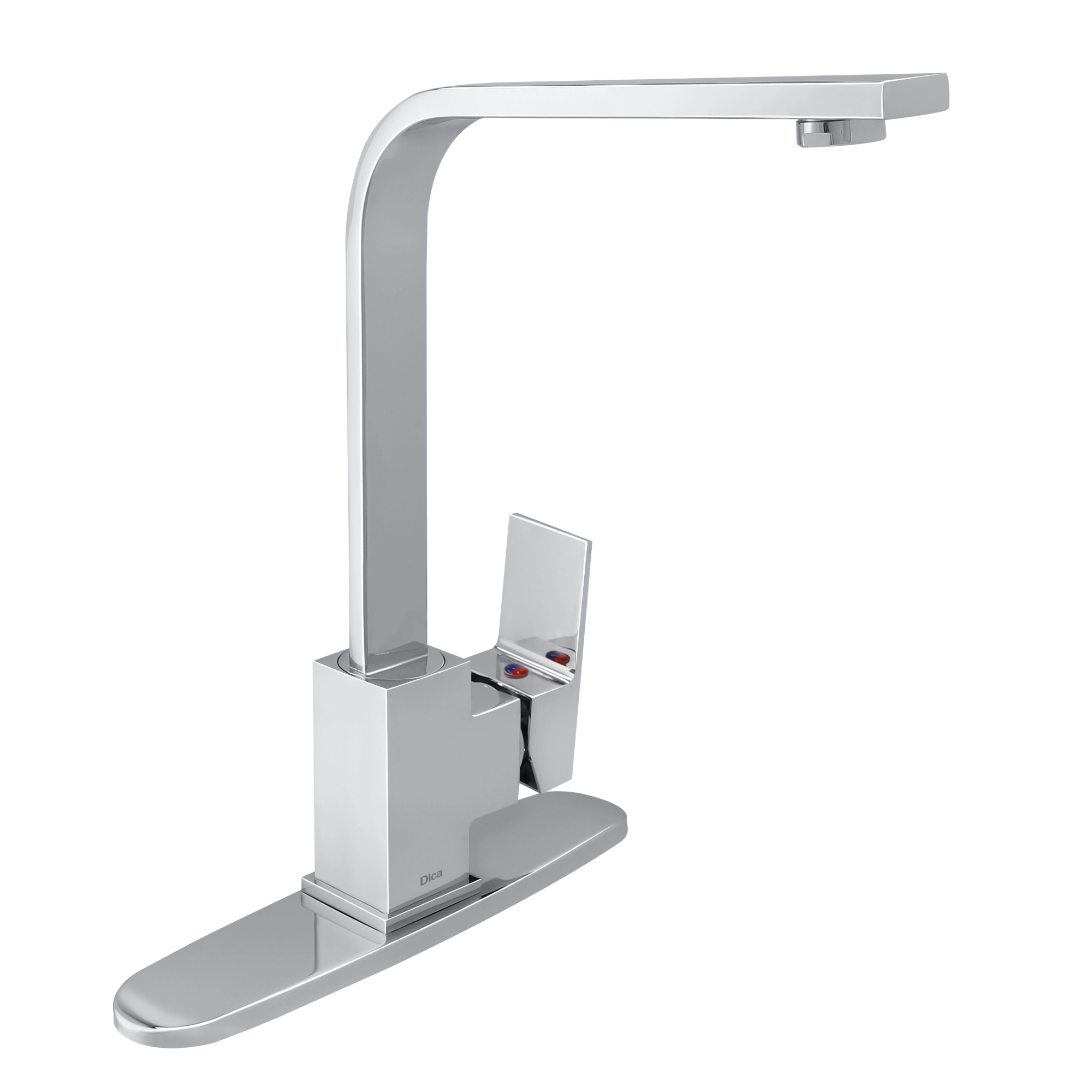 Llave monomando para fregadero cuello alto cuadrado acabado cromo Dica 4087 ahorradora de agua certificada NMX una palanca