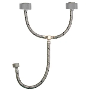 Manguera flexible en T Coflex AL-T55 de 55 cm con tres conexiones 1/2 pulgada acero inoxidable para dividir toma de agua en dos salidas