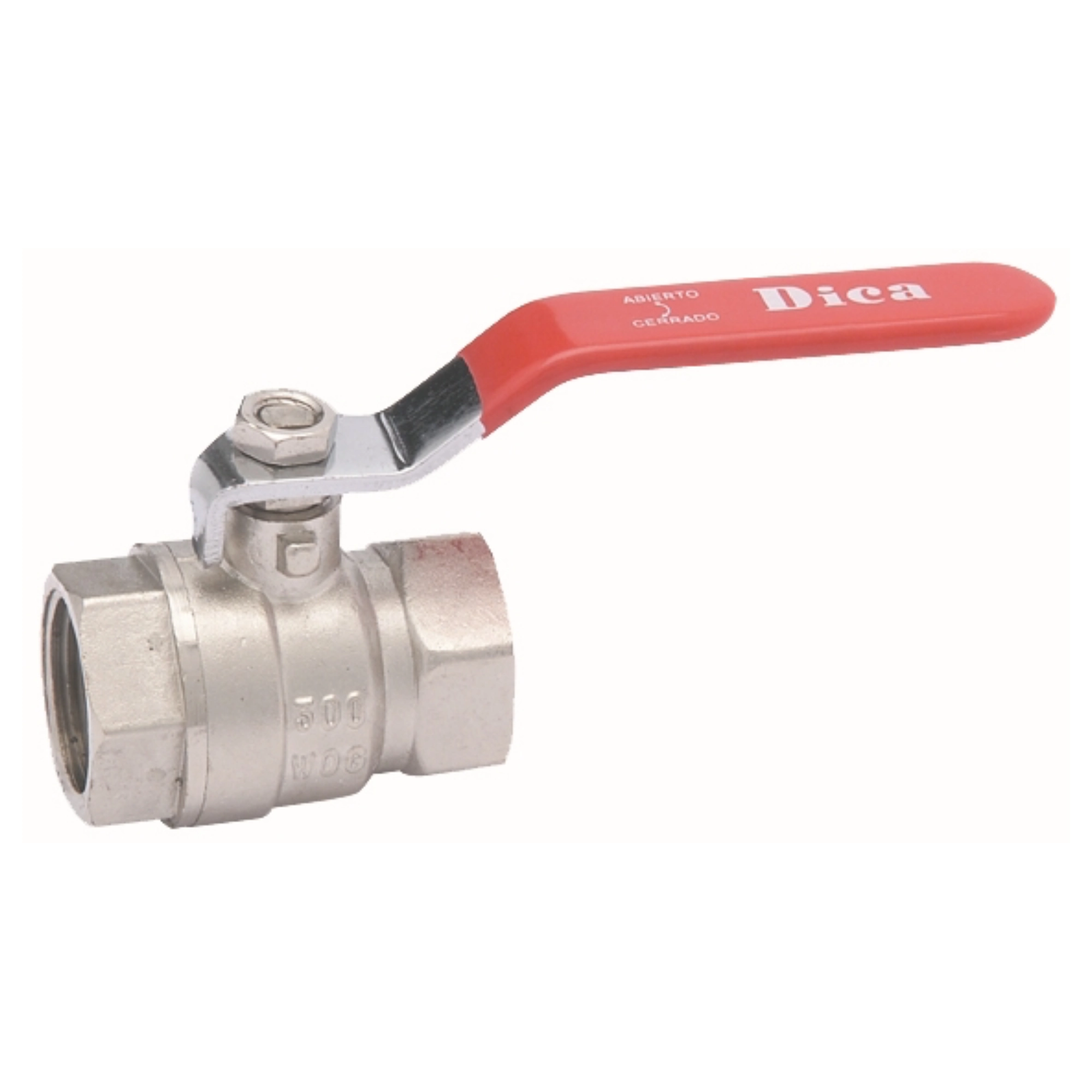 Válvula de esfera Dica 1/2 pulgada de latón con palanca roja para control de agua