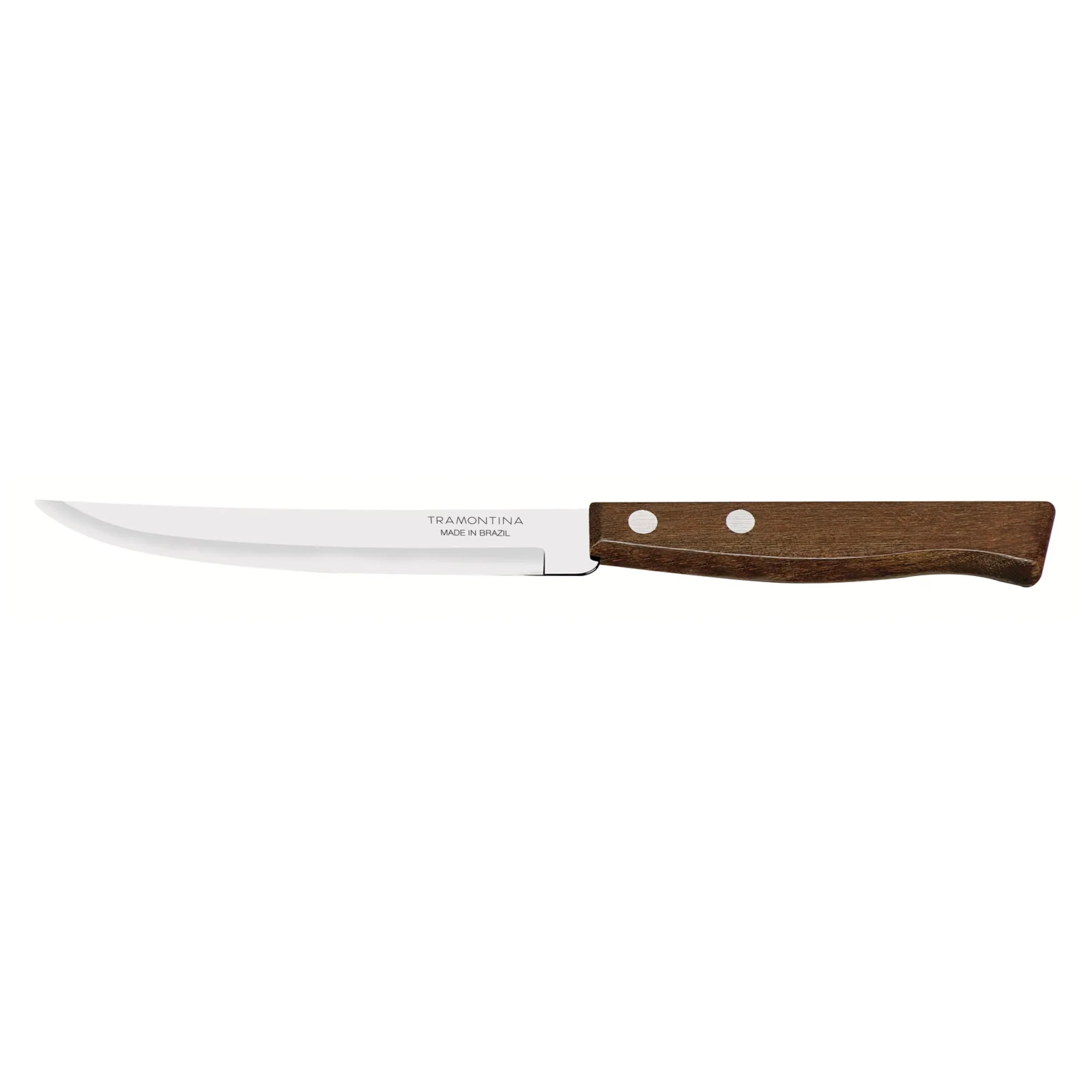 Cuchillo para carne y asado Tramontina Tradicional modelo 22212405, hoja de acero inoxidable 5 pulgadas, mango de madera natural con remaches de aluminio