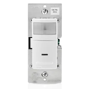 Interruptor con sensor de movimiento Leviton IPS15-1LZ color blanco, para caja de pared, detección PIR 180 grados, 120V 15A