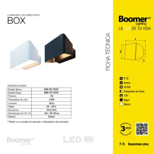 Arbotante LED BOX de Boomer, 160 × 100 × 92 mm, IP 20