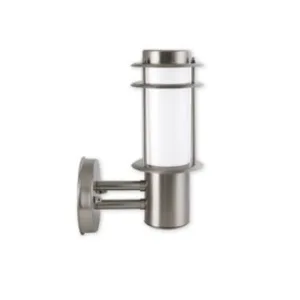 Vertical stainless steel cylinder with a round cap on top and a side wheel handle.