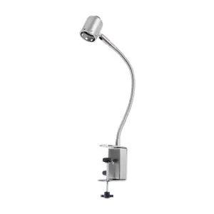 Lab stand with a flexible gooseneck arm and clamp, used to hold apparatus in place.