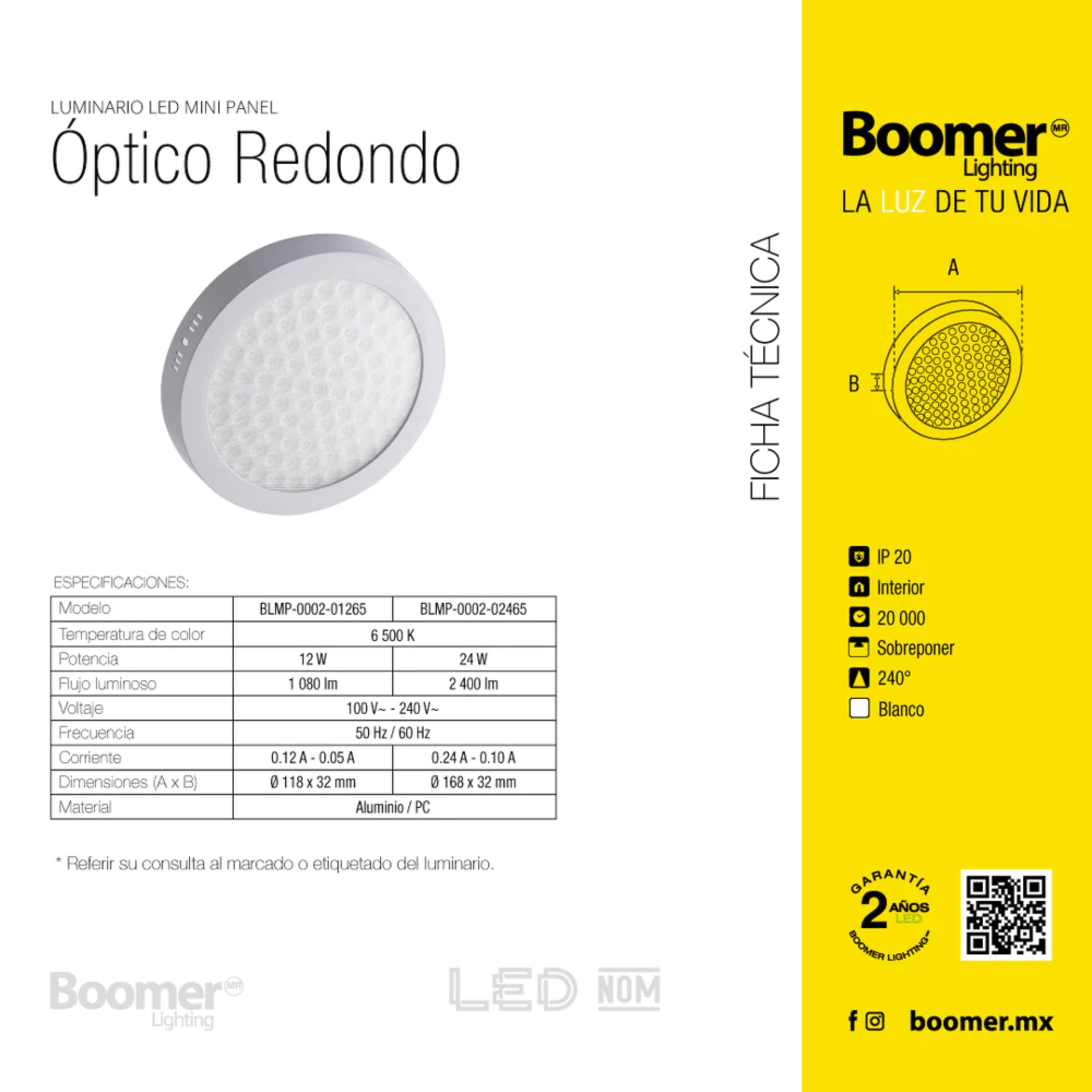 Panel LED de sobreponer redondo 12 W MINI PANEL ÓPTICO – Boomer ONOFRE FERRETERÍA Panel LED de sobreponer MINI PANEL ÓPTICO de Boomer, Ø 118 × 32 mm, IP 20