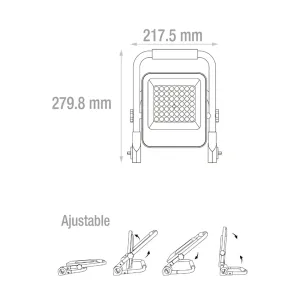 Technical diagram of an adjustable device with extendable legs and dimension arrows (217.5 mm, 279.8 mm).