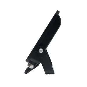 Close-up of a black metal hinge with a silver screw and curved arm, part of a support stand