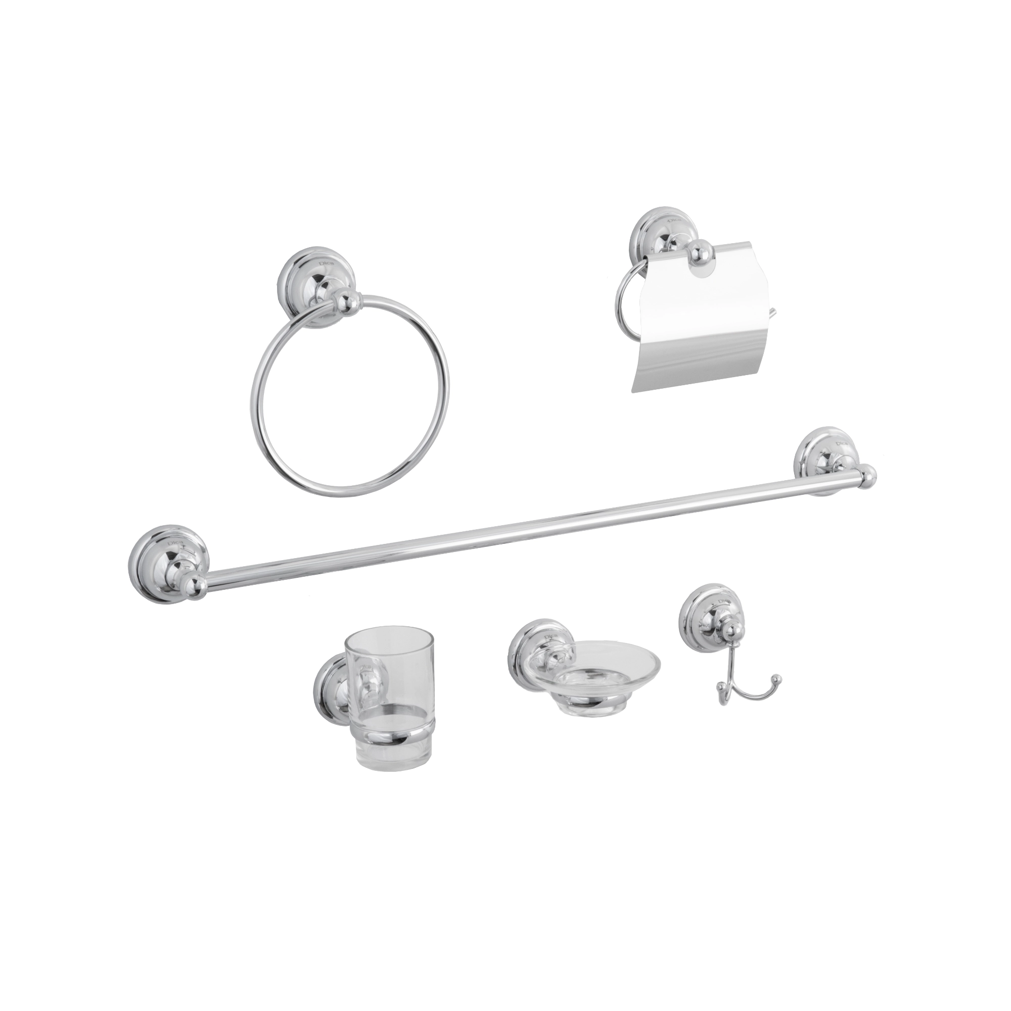 Juego de accesorios Dica de 6 piezas para baño acabado cromo, modelo 2600, Accesorios Para Baño