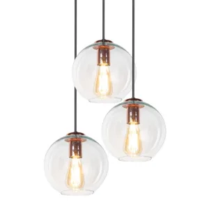 Luminario colgante interior Ø 20 cm x H 120 cm (base Ø 25 cm) color cobre / vidrio transparente marca Maxxi modelo CL7026CBTRAC3