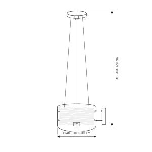 Technical schematic of a vertical cylindrical tank, 40 cm diameter and 120 cm tall, with inlet/outlet connections shown on the side.
