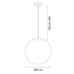 Line drawing of a floor lamp with a round base, slender vertical stem, and circular lampshade; annotations indicate a maximum height of 120 cm and base diameter of Ø25 cm.