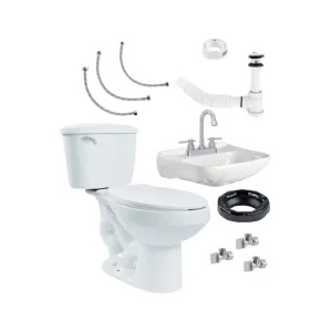 Paquete sanitario redondo Dica blanco con lavabo y elementos de instalación