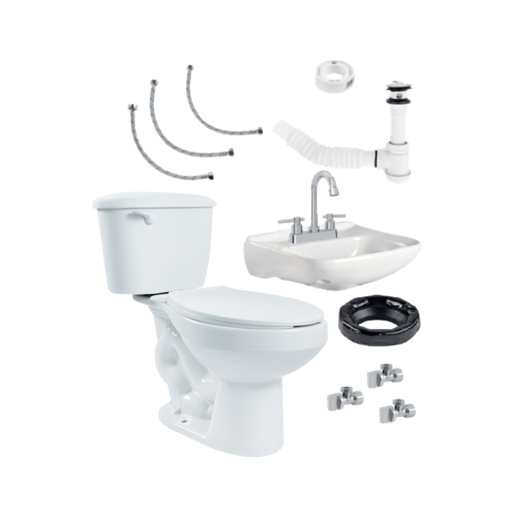 Paquete sanitario redondo Dica blanco con lavabo y elementos de instalación