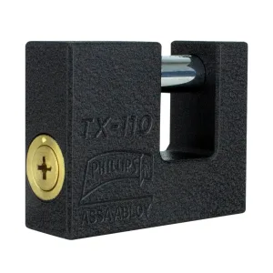Candado Phillips TX-110 negro de hierro para cortina metálica con 3 llaves